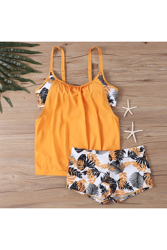 2 Piece Swimsuit for Women Plus Size Swimsuit S-5XL Trendy Boho Floral Print Tankini Swimwear Round Neck Bathing Suits for Women with Boyshorts