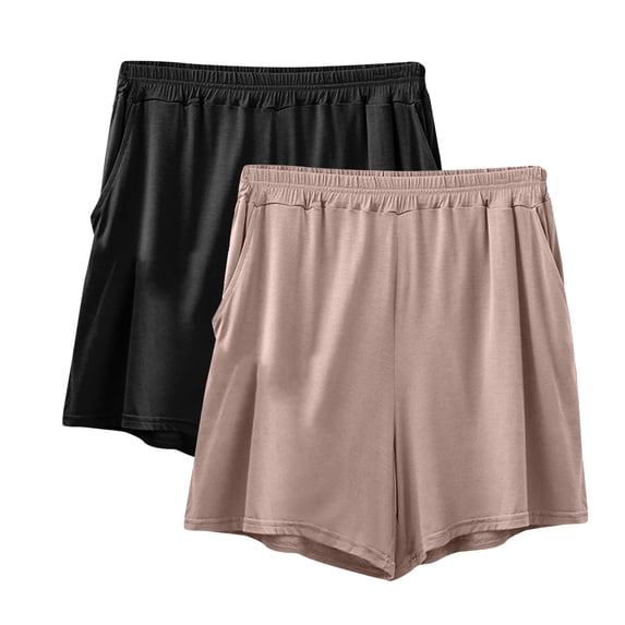Busydd 2 Piece Women's Shorts XL-6XL Casual Baggy Elastic Waist Gym Shorts Solid Color Stretch Biker Athletic Shorts Comfy Lightweight Summer Shorts Plus Size Shorts for Women with Pockets