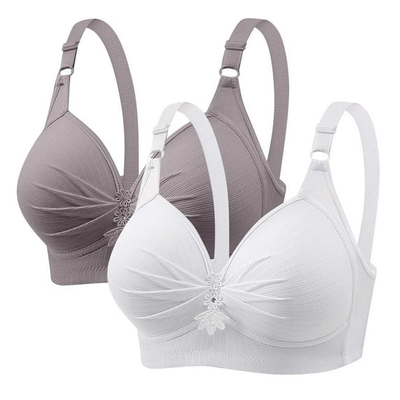 Busydd 2 Piece Womens Bras High Support Sports Bra Adjustable Straps V Neck Push Up Bra Comfy Stretchy Full Figure Bras for Women No Underwire Solid Color Everyday Bralette Plus Size Bras for Women