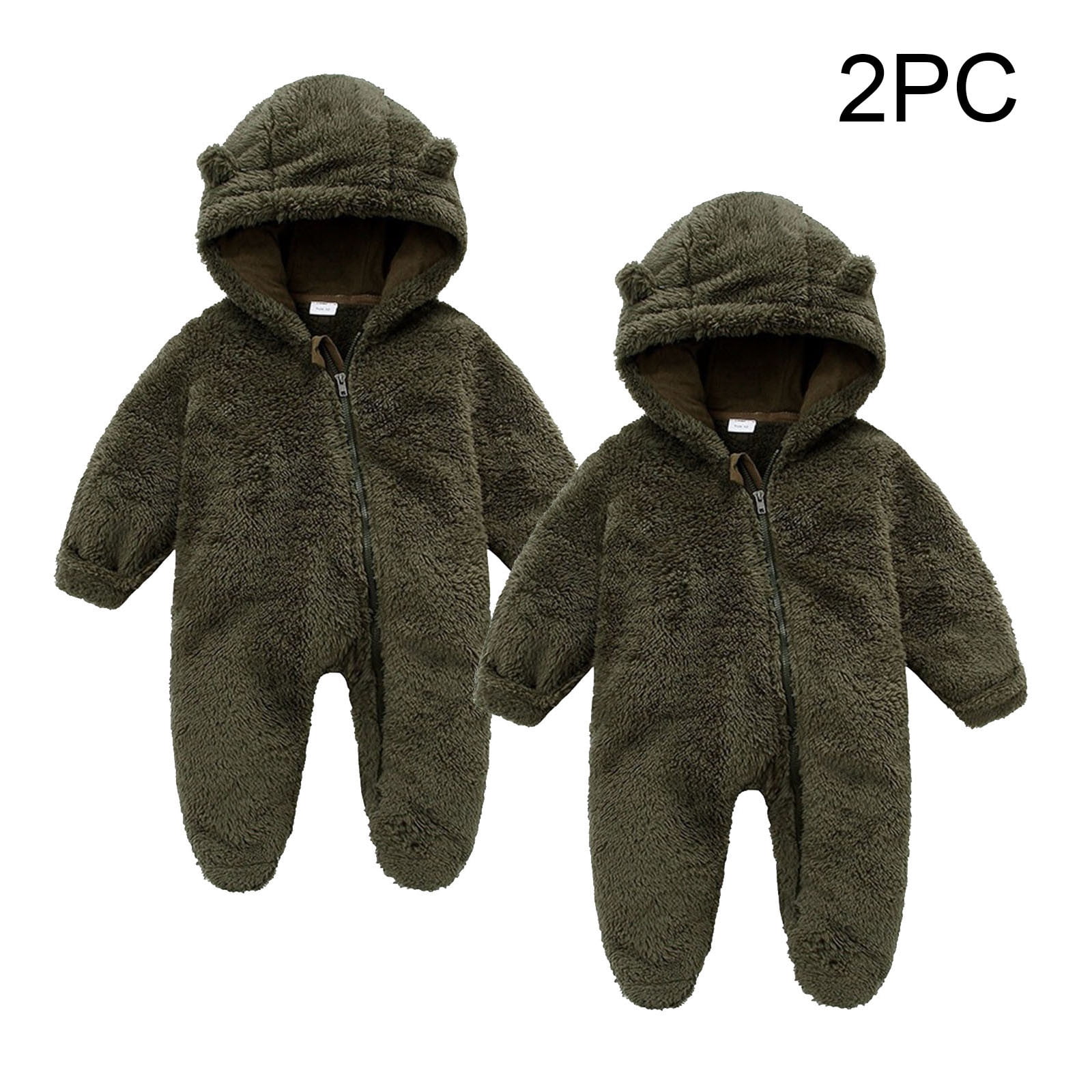 Busydd 2PC Baby Girl Clothes Solid Color Unisex Baby Boy Clothes 0-12 Months Warm Winter Fleece Baby Girl Romper Infant Newborn Long Sleeve Fuzzy Rompers Hooded Zip Up Onesie