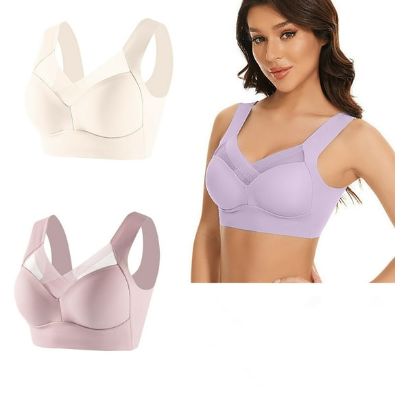 Busydd 2PC Plus Size Push Up Bra Solid Color High Support Bras for Women No Underwire Full Coverage Underwear Comfy Seamless Everyday Bra for Large Bust