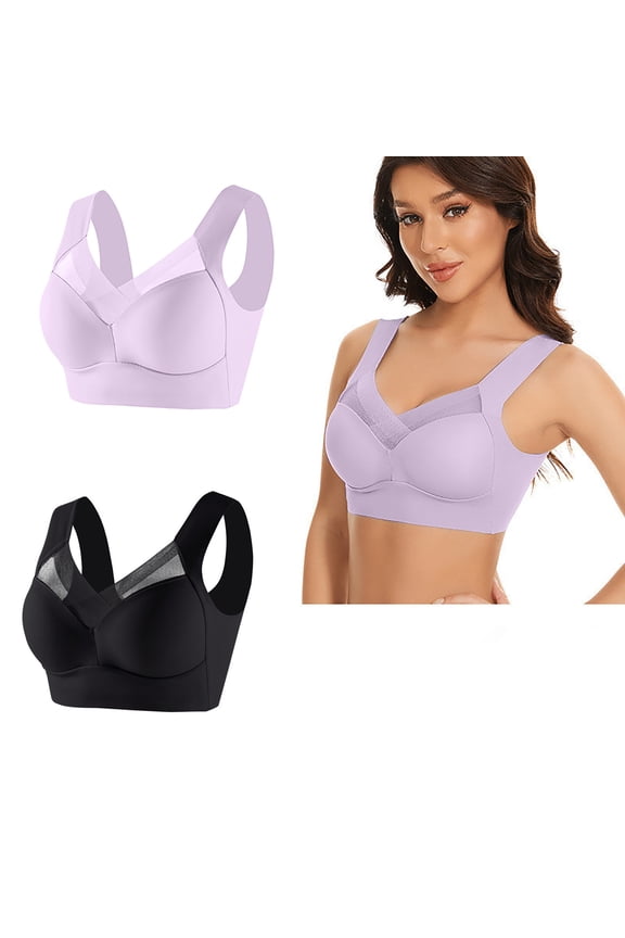 2PC Plus Size Push Up Bra Solid Color High Support Bras for Women No Underwire Full Coverage Underwear Comfy Seamless Everyday Bra for Large Bust