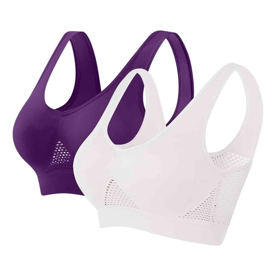 Busydd 2PC Sports Bras for Women Comfortable Oversized Sports Bra Pack Breathable Yoga Workout Bras for Women Solid Color Everyday Wireless Bras L