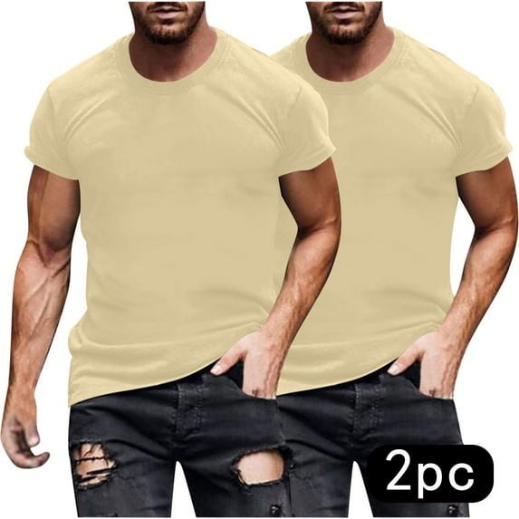 Busydd 2PC T Shirts for Man Casual Solid Color Cotton T Shirts Comfortable Round Neck Short Sleeve Summer Tops Versatile Going Out Tops
