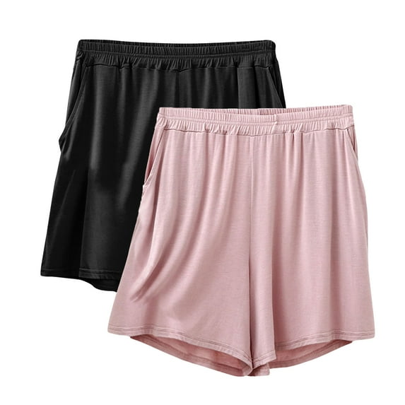 Busydd 2PC Women's Shorts XL-6XL Casual Loose Elastic Waist Biker Shorts Solid Color Stretch Athletic Gym Shorts Comfy Lightweight Summer Shorts Plus Size Shorts for Women with Pockets