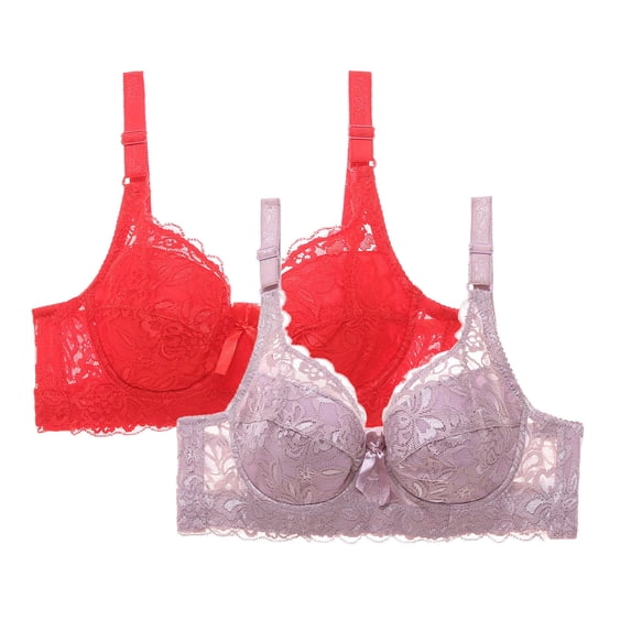 Busydd 2PC Women's Underwear and Bras with Underwire Solid Color Lace Push Up Bras Comfortable High Support Lift Everyday Bras 4XL