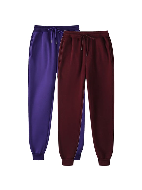 2PC Womens Sweatpants Solid Color Elastic High Waist Yoga Pants Casual Baggy Drawstring Workout Jogging Pants Oversized Straight Leg Sweatpants Plus Size Sweatpants with Pockets S-3XL
