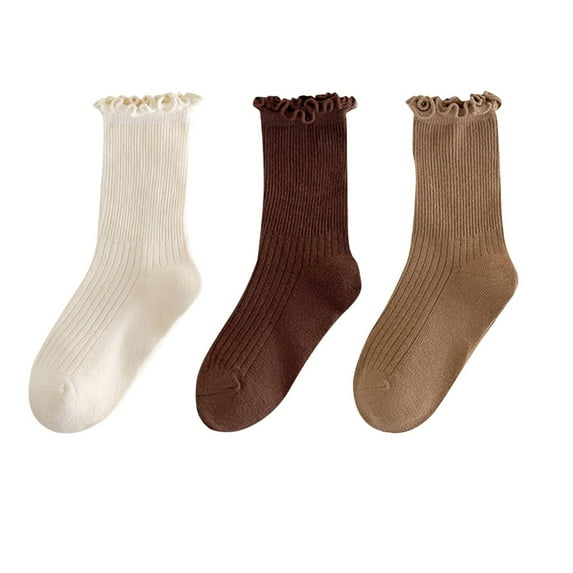 Busydd 3 Pairs Socks for Girls 1-12 Years Casual Warm Solid Color Ruffle Socks Comfortable Cotton Girls Socks 1 Years