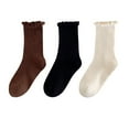 thumbnail image 1 of Busydd 3 Pairs Socks for Girls 1-12 Years Casual Warm Solid Color Ruffle Socks Comfortable Cotton Girls Socks 3 Years, 1 of 9