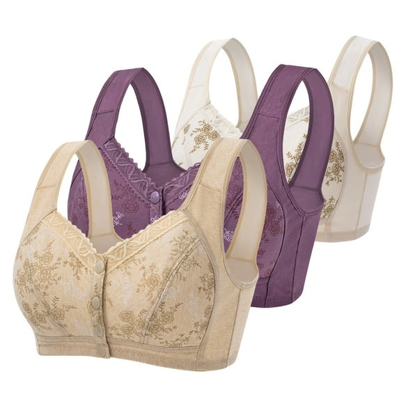 Busydd 3 Piece Womens Bras Solid Color Textured Seamless Front Closure Bralettes High Support Push Up Bras for Women No Underwire Full Figure Wireless Bra Plus Size Everyday Underwear S-4XL