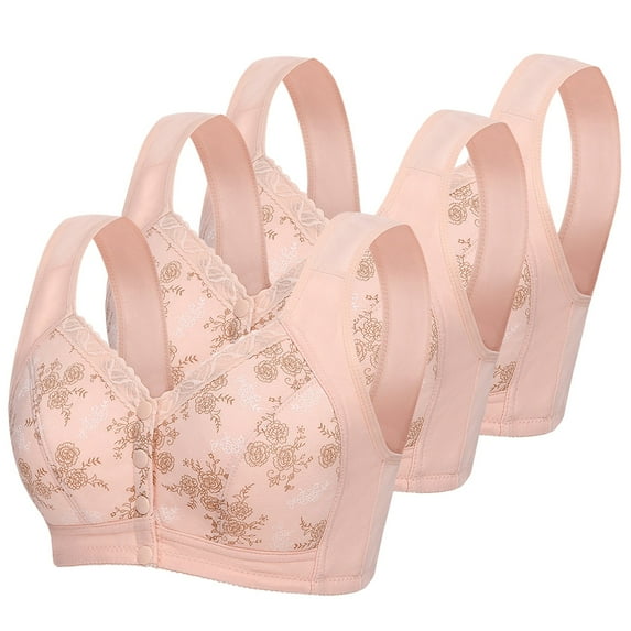 Busydd 3 Piece Womens Bras Solid Color Textured Seamless Front Closure Bralettes High Support Push Up Bras for Women No Underwire Full Figure Wireless Bra Plus Size Everyday Underwear S-4XL