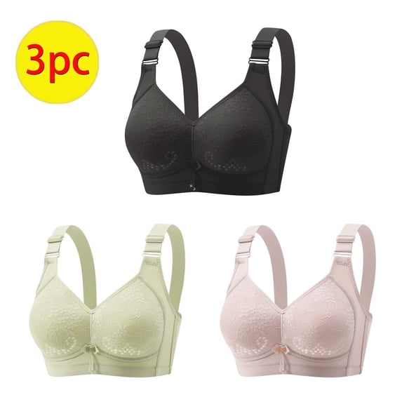 Busydd 3 Pieces Womens Bras Adjustable Straps V Neck Everyday Bra Comfy Seamless Bras for Women No Underwire Solid Color Fashion Textured Bralette Casual Wirefree Sports Bras for Women
