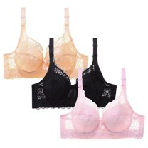Busydd 3PC Bras for Women Comfy Breathable Lace Wireless Bras for Women High Support Lift Push Up Bra No Underwire Full Coverage Everyday Bra Plus Size Bra for Large Bust