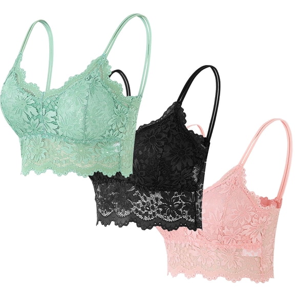Busydd 3PC Lace Bralettes for Women Solid Color Fashion Back Bra Comfortable Women's Underwear and Bras Breathable Women Bras Pack L