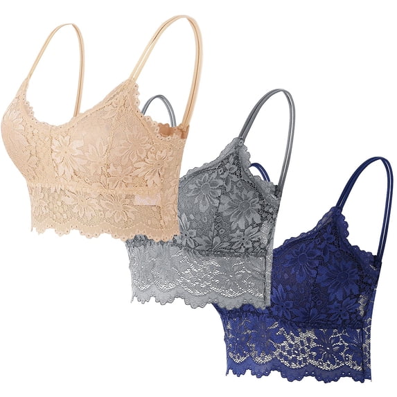 Busydd 3PC Lace Bralettes for Women Solid Color Fashion Back Bra Comfortable Women's Underwear and Bras Breathable Women Bras Pack M