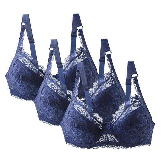 Busydd 3PC Plus Size Bras High Support Sports Bra Pack Solid Color Lace Seamless Tshirt Bras for Women Comfortable Breathable Push Up Bras 3XL