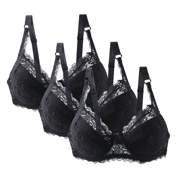 Busydd 3PC Plus Size Bras High Support Sports Bra Pack Solid Color Lace Seamless Tshirt Bras for Women Comfortable Breathable Push Up Bras 3XL