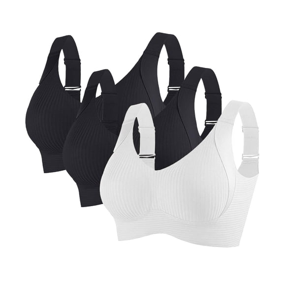 Busydd 3PC Sports Bra Pack Solid Color Breathable Women Sports Bra Comfortable Everyday Wireless Bras Supportive Bras for Women L