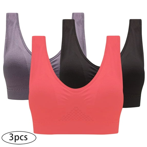 Busydd 3PC Womens Bras High Impact Sports Bras Full Coverage Everyday Bralettes Wirefree Seamless Workout Yoga Underwear Comfy Breathable Solid Color Plus Size Bras for Women S-4XL
