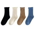 thumbnail image 1 of Busydd 4 Pairs Girls Socks Casual Solid Color Cotton Ruffle Socks Baby Girl Gifts 3 Years, 1 of 9