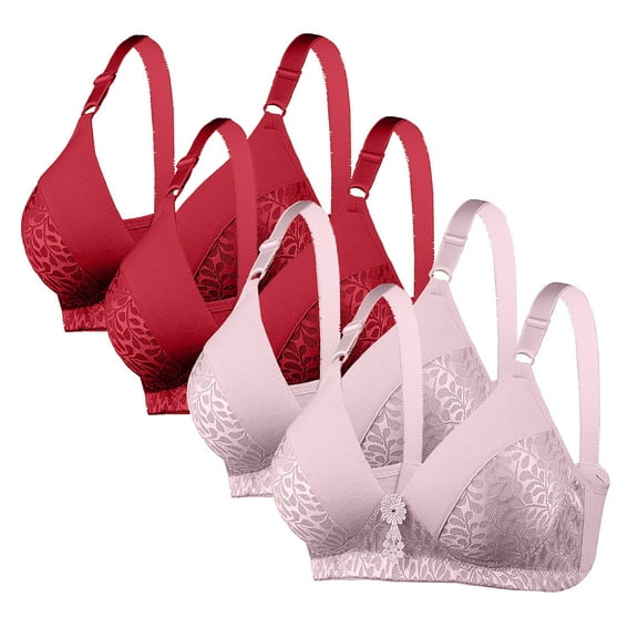 Busydd 4PC Women Bras Solid Color Lace Everyday Wireless Bras Comfortable Plus Size Bras Breathable Supportive Push Up Bras M