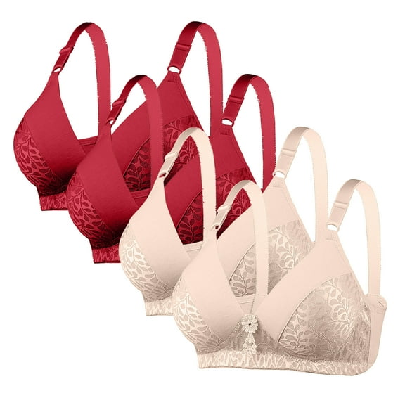 Busydd 4PC Women Bras Solid Color Lace Everyday Wireless Bras Comfortable Plus Size Bras Breathable Supportive Push Up Bras XL