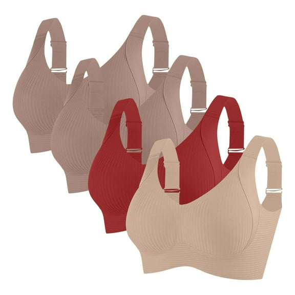 Busydd 4PC Women Sports Bra Solid Color Ribbed Sports Bra Pack Breathable Comfortable Everyday Wireless Bras Workout Bras for Women 4XL