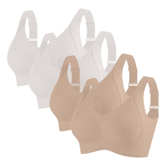 Busydd 4PC Women Sports Bra Solid Color Ribbed Sports Bra Pack Breathable Comfortable Everyday Wireless Bras Workout Bras for Women L