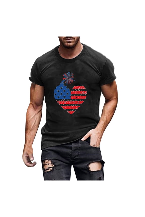 4th of July T Shirts for Man Casual Comfy Cotton T Shirts Round Neck Short Sleeve Summer Tops Trendy USA Patriotic Independence Day Tees
