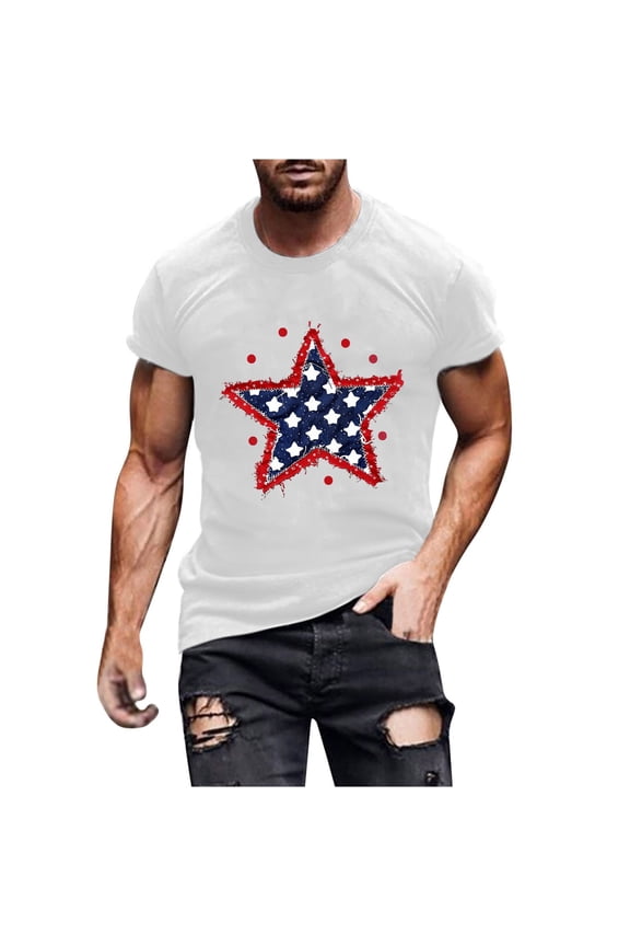 4th of July T Shirts for Man Casual Comfy Cotton T Shirts Round Neck Short Sleeve Summer Tops Trendy USA Patriotic Independence Day Tees
