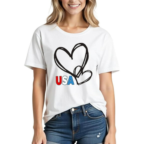 Busydd 4th of July T Shirts for Women USA Stars and Stripes Independence Day Tops Casual Round Neck Short Sleeve Womens Tops Comfy Cotton Summer Tops M