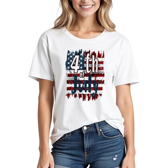 Busydd 4th of July Womens Tops Fashion USA Flag Print Independence Day T Shirts for Women Casual Short Sleeve Round Neck Summer Tops Comfy Cotton Graphic Tees S