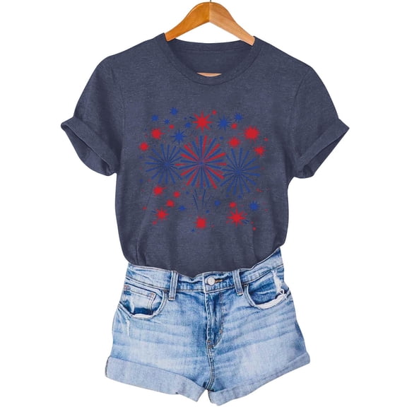 Busydd 4th of July Women's Tops Stylish USA Stars and Stripes T Shirts for Women Independence Day Casual Short Sleeve Round Neck Summer Tops XL