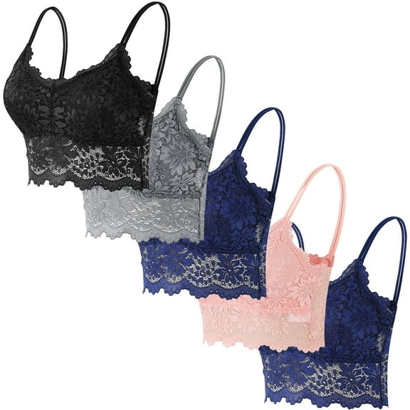 Busydd 5PC Lace Bralettes for Women Solid Color Fashion Back Bra Comfy Everyday Women's Underwear and Bras Breathable Women's Bras Pack M