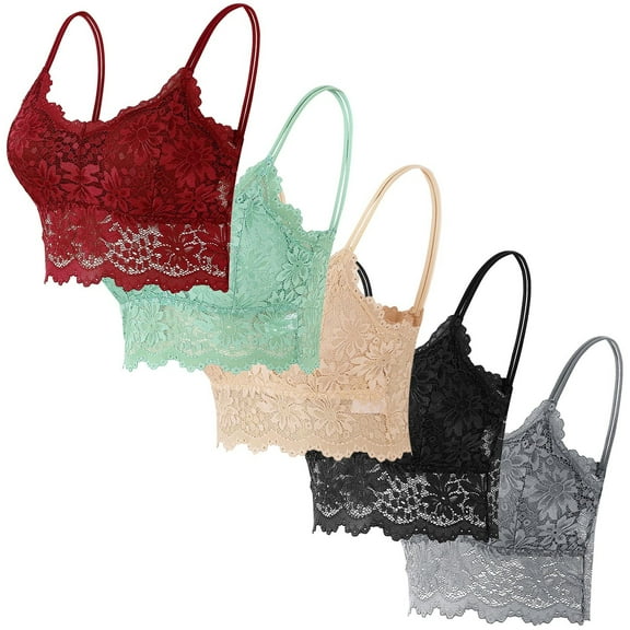 Busydd 5PC Lace Bralettes for Women Solid Color Fashion Back Bra Comfy Everyday Women's Underwear and Bras Breathable Women's Bras Pack M
