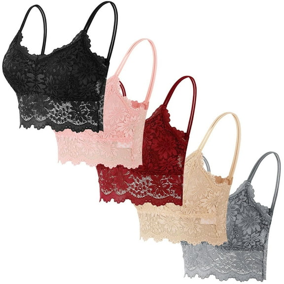 Busydd 5PC Lace Bralettes for Women Solid Color Fashion Back Bra Comfy Everyday Women's Underwear and Bras Breathable Women's Bras Pack M