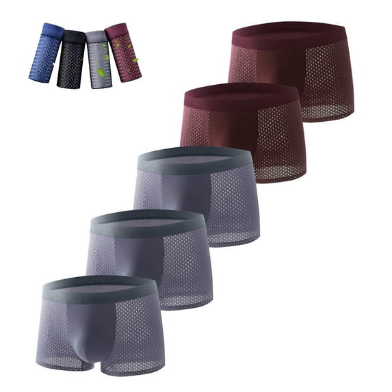 Busydd 5PC Mens Underwear Breathable Comfortable Ice Silk Boxer Briefs forMen Pack Stretch Mesh Underwear forMen Pack 2XL