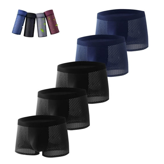 Busydd 5PC Mens Underwear Breathable Comfortable Ice Silk Boxer Briefs forMen Pack Stretch Mesh Underwear forMen Pack 3XL