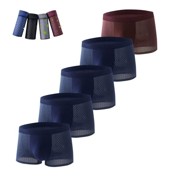 Busydd 5PC Mens Underwear Breathable Comfortable Ice Silk Boxer Briefs forMen Pack Stretch Mesh Underwear forMen Pack L