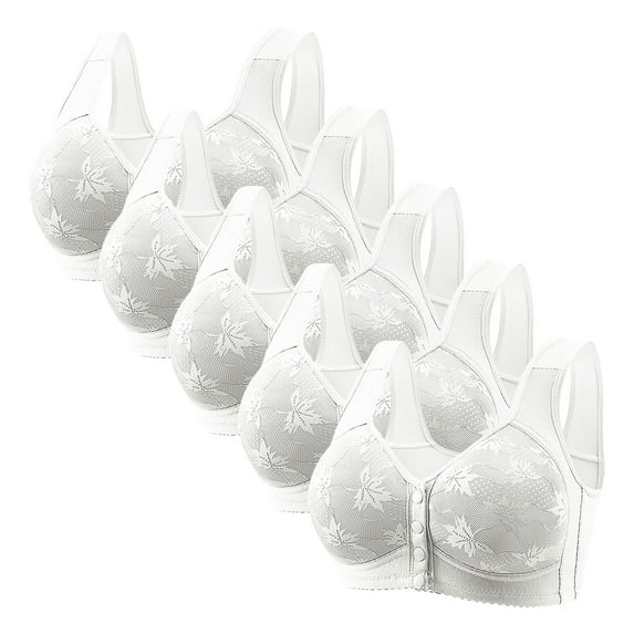 Busydd 5PC Wireless Bras Comfortable Everyday Plus Size Bras Breathable Solid Color Front Closure Bras Supportive Push Up Bras 40