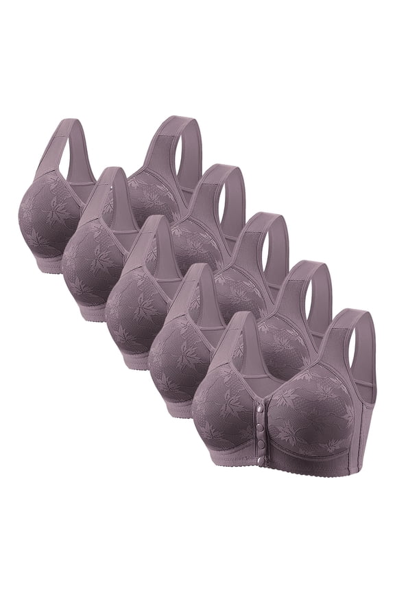 5PC Wireless Bras Comfortable Everyday Plus Size Bras Breathable Solid Color Front Closure Bras Supportive Push Up Bras 50