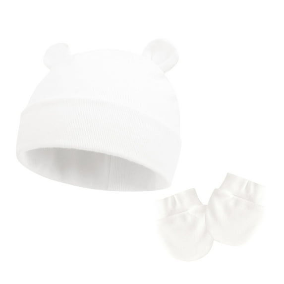 Busydd 6-12 Months Baby Hat and Gloves Set 2 Piece Winter Sets Warm Winter Solid Color Cotton Accessories Fashion Cute Thermal Knit Hats Gloves for Infant Newborn