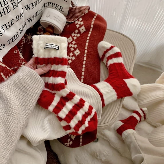 Busydd 6‑Pack Christmas Socks for Women Winter Fashion Thermal Warm Socks Comfortable Casual Holiday Fuzzy Cotton Socks