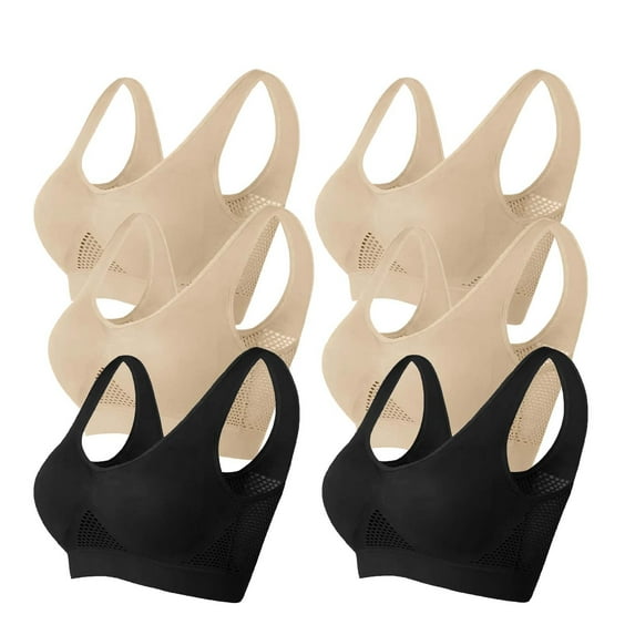 Busydd 6 Pack Womens Bras High Impact Sports Bras Solid Color Everyday Bralettes Wirefree Seamless Workout Yoga Underwear Comfy Breathable Full Coverage Plus Size Bras for Women S-6XL