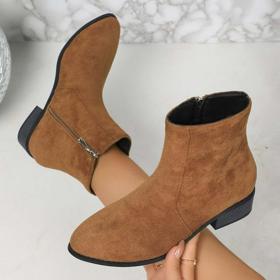 Busydd Ankle Boots for Women Casual Comfy Chunky Heel Zipper Womens Booties Fashion Fall Winter Solid Color Women's Boots 8.5