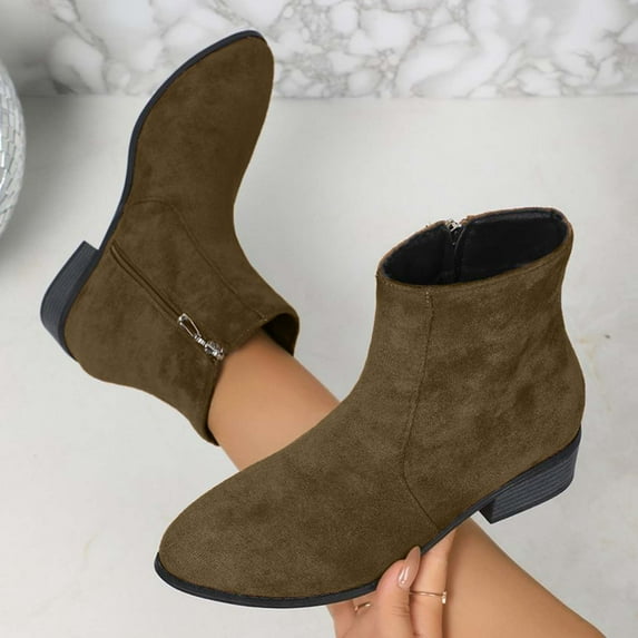Busydd Ankle Boots for Women Casual Comfy Chunky Heel Zipper Womens Booties Fashion Fall Winter Solid Color Women's Boots 9.5