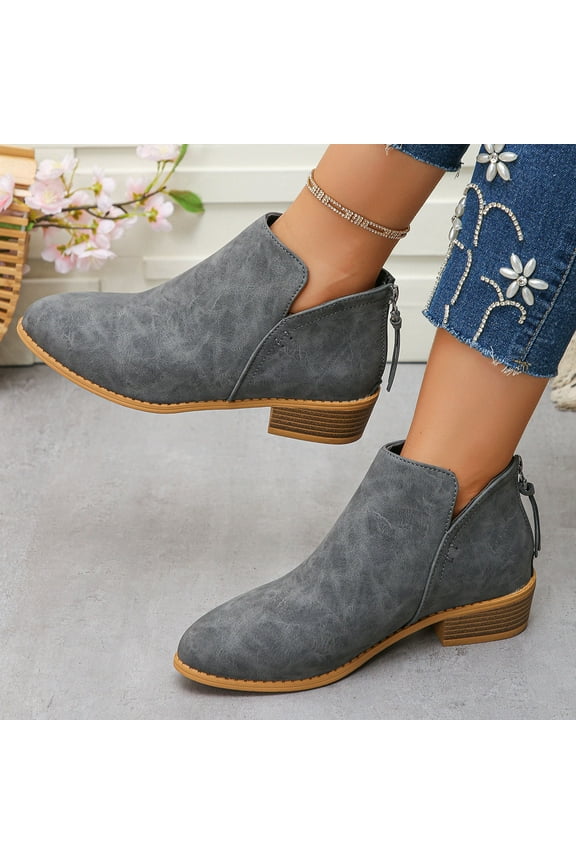 Ankle Boots for Women Casual Versatile Low Heel Womens Booties Solid Color Zipper Comfortable Fall Women's Boots 8.5