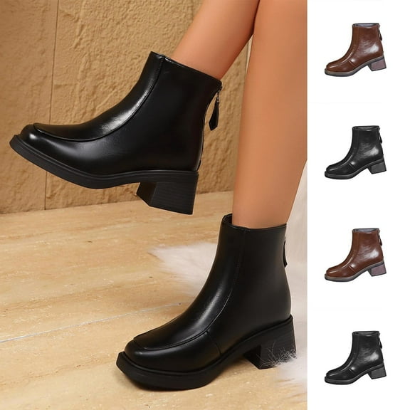 Busydd Ankle Boots for Women Comfortable Chunky Heel Round Toe Booties for Women Fashion Casual Versatile Solid Color Fall Winter Women Footwear 8.5