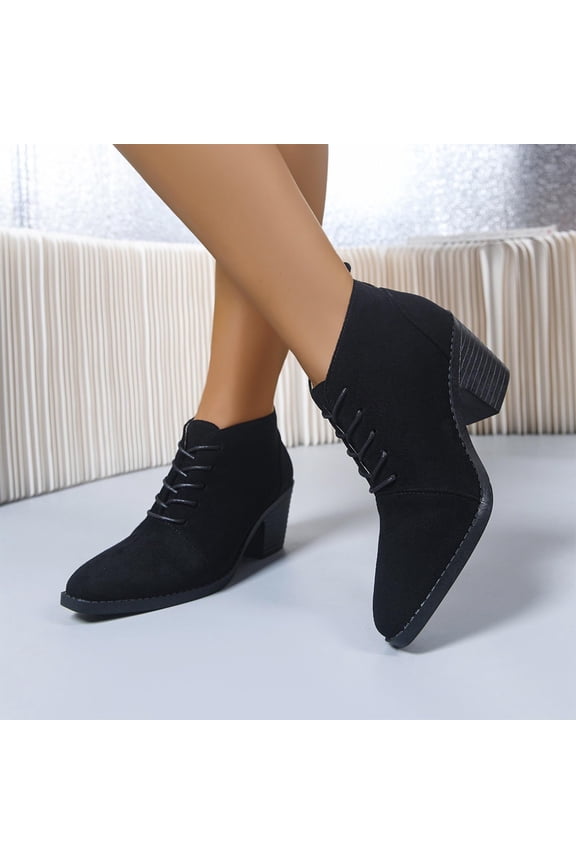 Ankle Boots for Women Comfy Chunky Heel Lace up Womens Booties Trendy Solid Color Square Toe Womens Boots 8.5