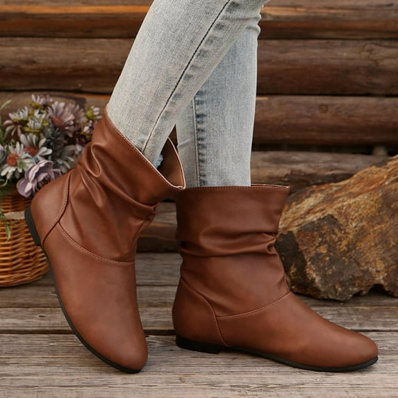 Busydd Ankle Boots for Women Solid Color Slip-on Womens Booties Casual Low Heel Womens Ankle Boots Fashion Comfy Round Toe Booties for Women 6.5